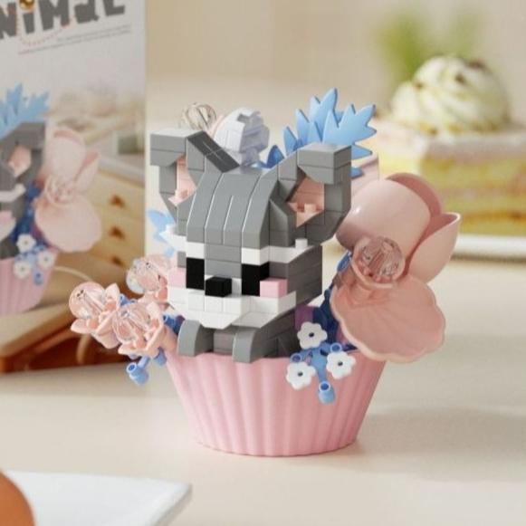 Mini Cartoon Building Blocks for Girls Children Cat Dog Animals Bricks Potted Plants Puzzle Assembly Decoration Holiday Gift