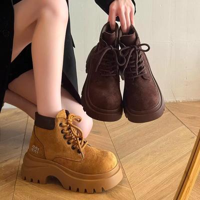Martin Stiefel Damen Herbst und Winter Neu Retro Plateau Stiefel Werkzeug Rhabarber Stiefel Leder Kurzstiefel