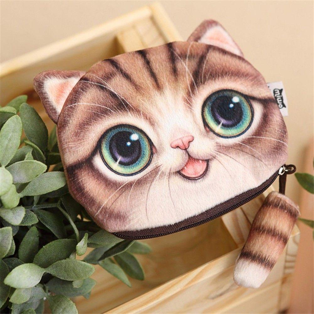 Personalized Woman Coin Change Purse Coin Bag with Zipper Cartoon Cat Zero Wallet Big Face Small Tail Cat Cat Head Meow