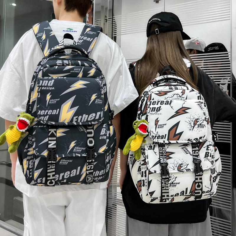 Lightning Print Backpack Large Capacity Graffiti Unisex Schoolbag Junior High School Student Backpack