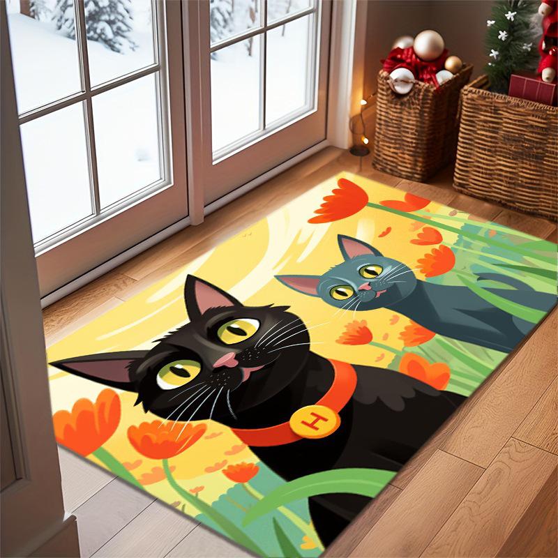 Cute Cat Decorative Floor Mat - Dirt Wear-Resistant, Easy-Clean Entrance Mat 40*60cm (Crystal Velvet)
