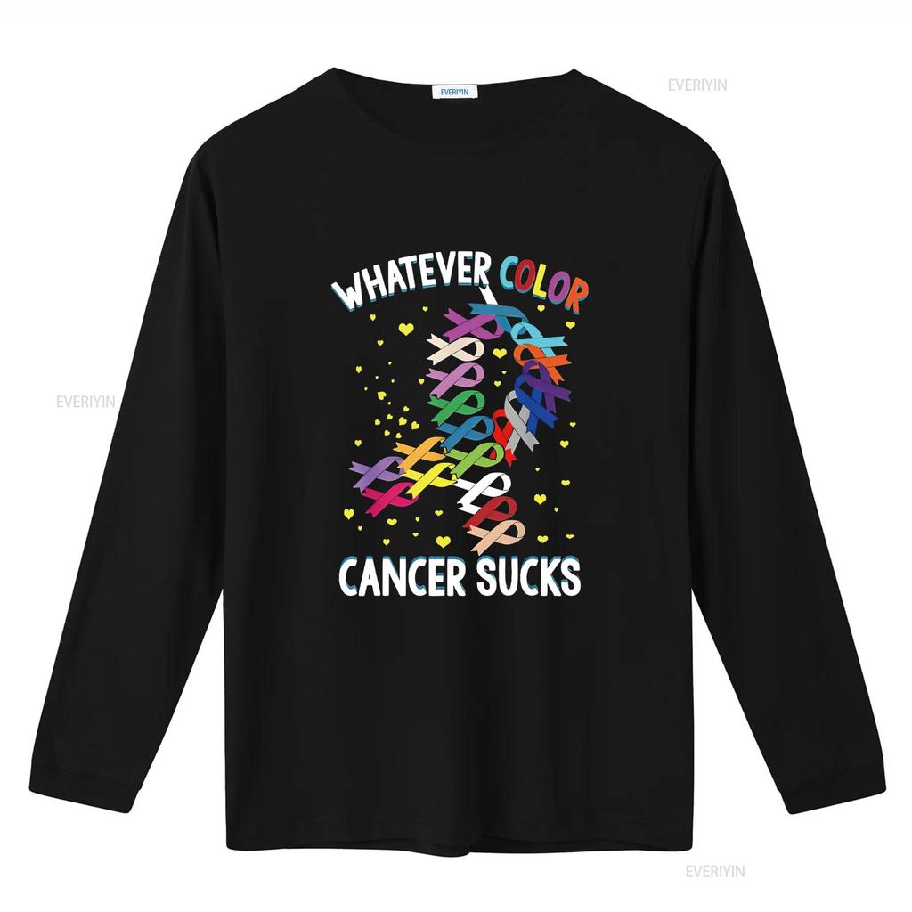Womens Cancer Awareness T Shirt Whatever Color Sucks Black vintage Washed streetwear Top For Everyday Wear Stylish Breathable