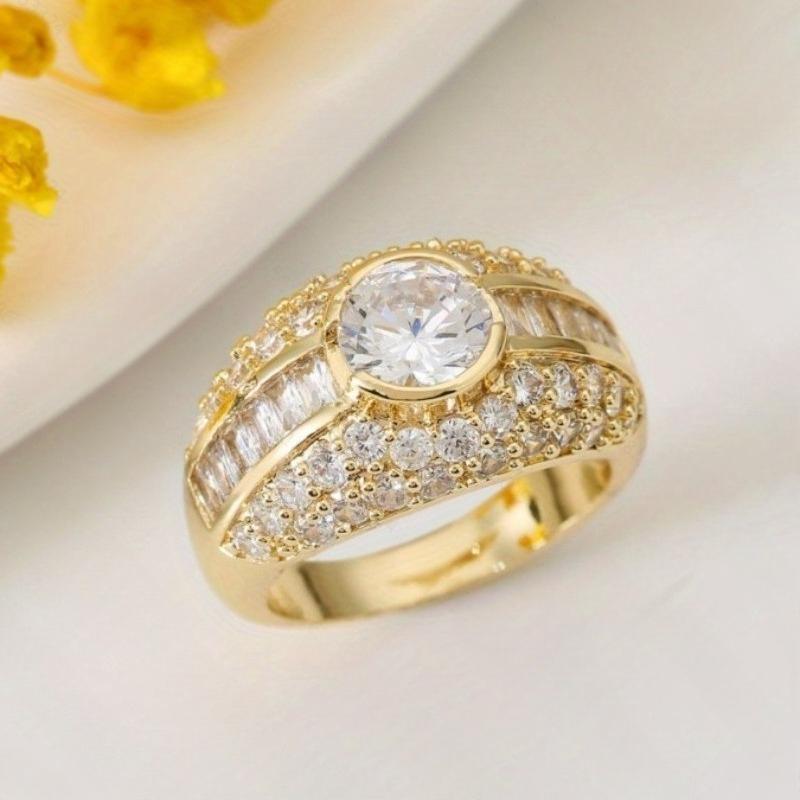 Luxurious and Sparkling Circular Zircon Inlaid Ring, An Anniversary Gift for Wife, Exquisite Jewelry Size 6-10