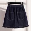 DIMANAF 2026 Estate Taglie Forti Donna Gonne Vita Elastica Blu Denim Oversize Casual Moda Lady Gonne Corte Cotone Monocolore