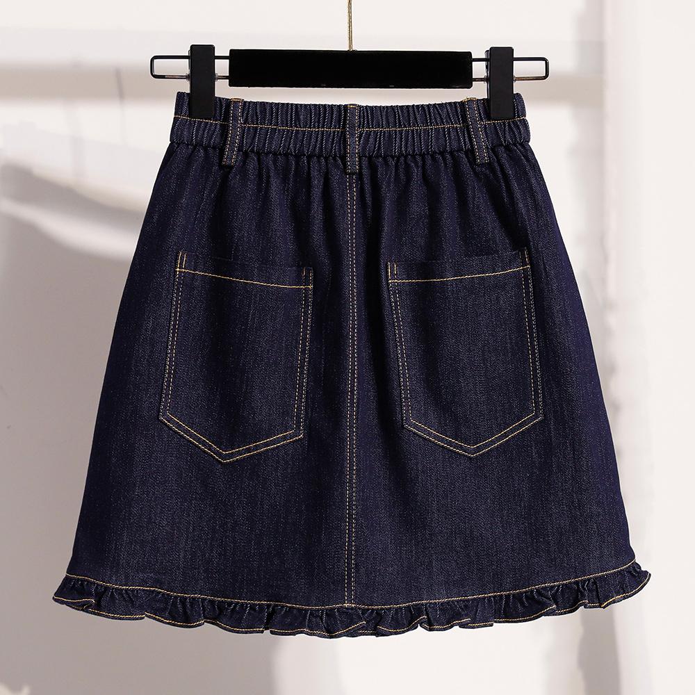 DIMANAF 2026 Estate Taglie Forti Donna Gonne Vita Elastica Blu Denim Oversize Casual Moda Lady Gonne Corte Cotone Monocolore