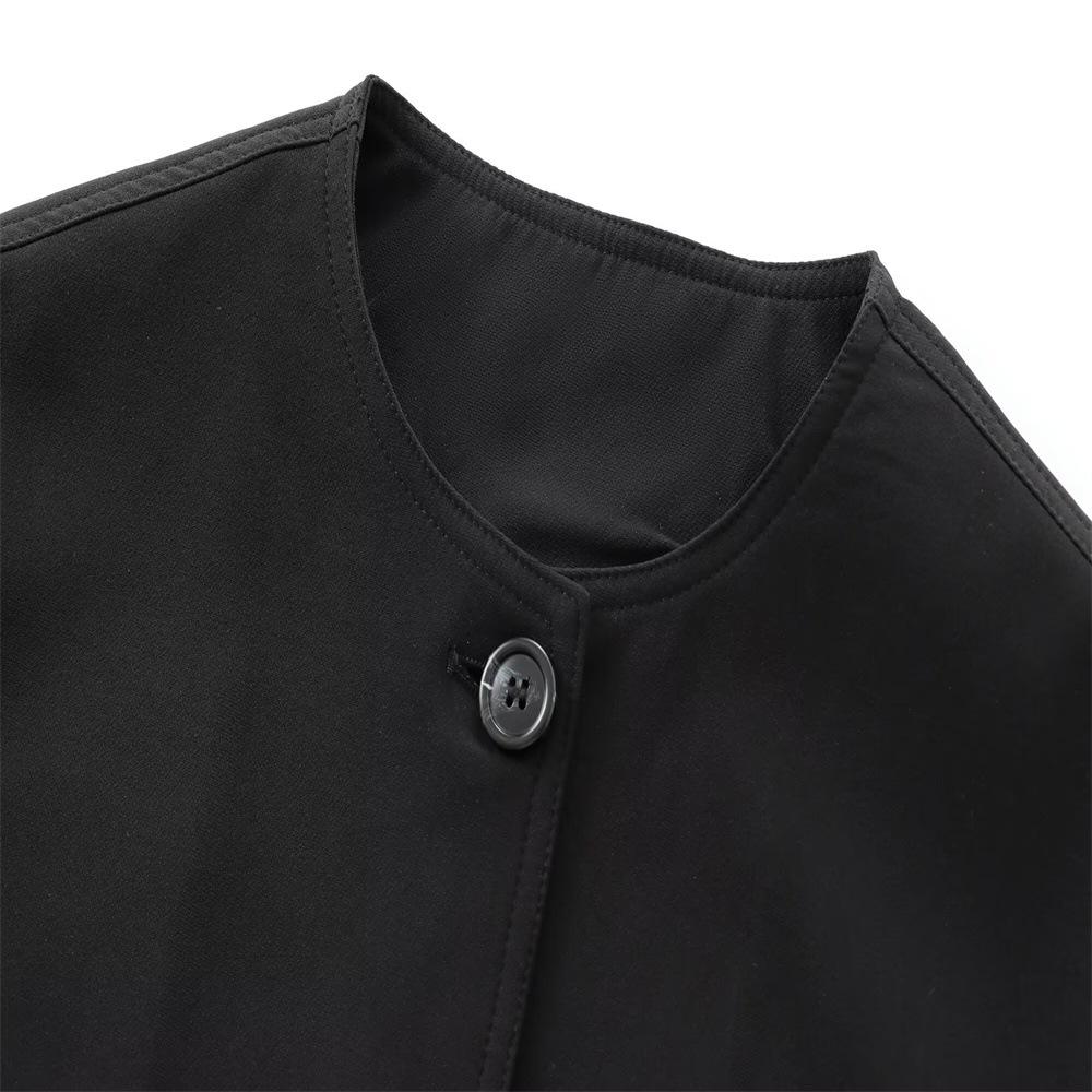 Cross-border Wholesale Foreign Trade Women's Clothing 2025 European and American New Fashion Loose Round Neck Pocket Decoration Long-sleeved Short