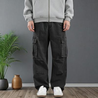 Men Retro Cargo Pants Multi Pocket Casual Baggy Trousers Loose Fit Wide Leg Trousers for Travel Gym School Street Wear