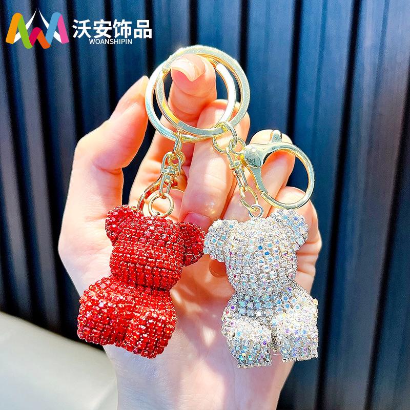 Christmas Valentine's Day Full Diamond Riding Bear Car Keychain Female Bag Pendant Exquisite Water Diamond Keychain Small Gift
