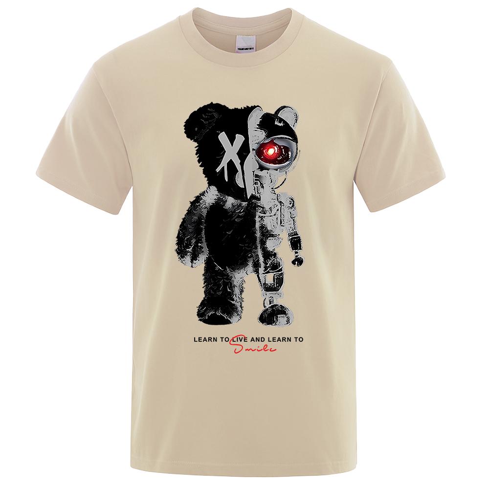 Cartoon Maschine Bär Männlich Baumwolle O-Ausschnitt T-Shirt Sommer Locker Übergröße Kleidung Hohe Qualität Atmungsaktiv Mode Kurzarm