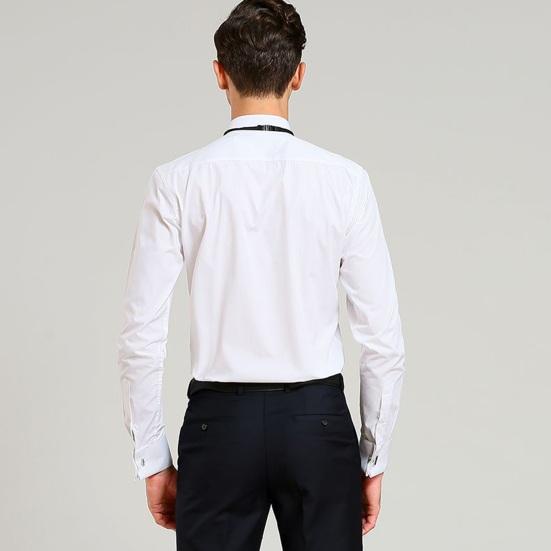 Bridegroom Shirt Top with Bow Ties Solid Color Long Sleeve Lapel Button-up