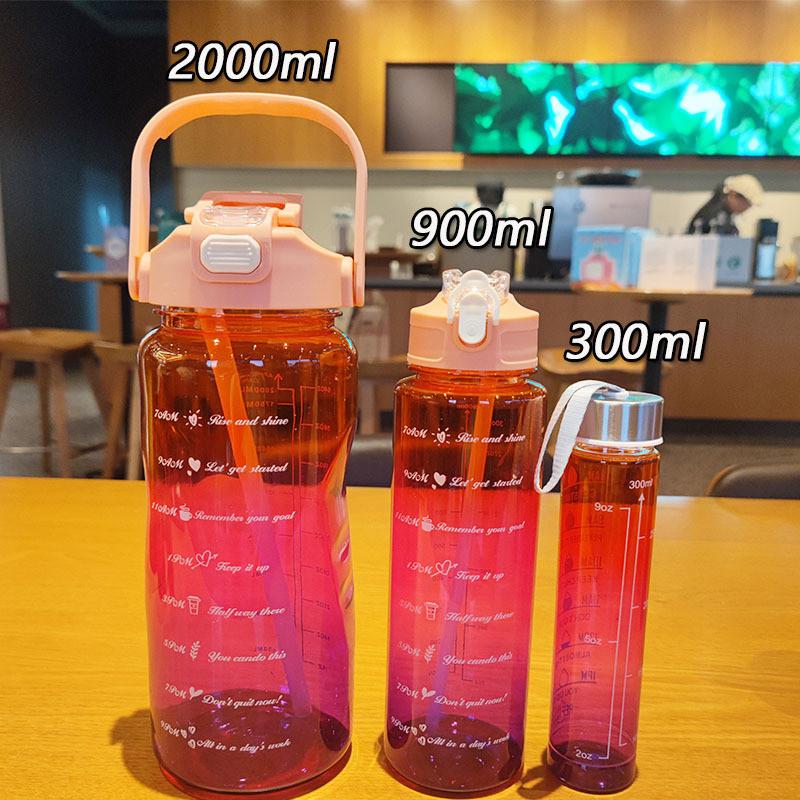Plastic Cup Set Large Capacity Sports Water Bottle With Straws For Outdoor Fitness And Travel