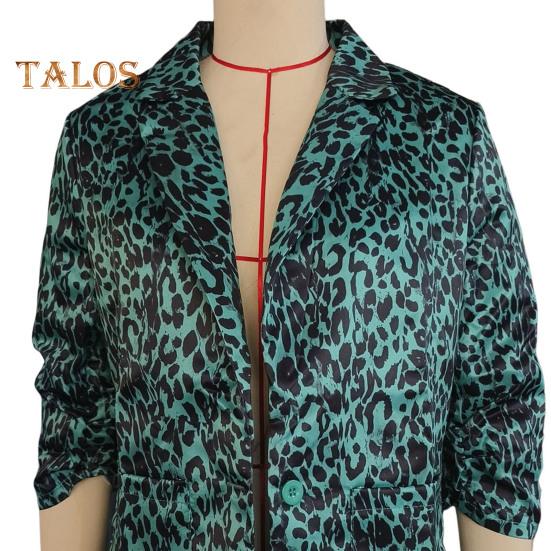 Chaqueta de traje de mujer con solapa, manga larga, un solo botón, estampado de leopardo en bloques de color, corte ajustado, ropa informal de negocios