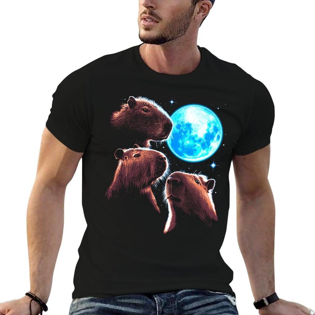 Three Capybara Moon Funny Capybara Meme Mystical Capybara Tshirt Outdoor Working Tshirt