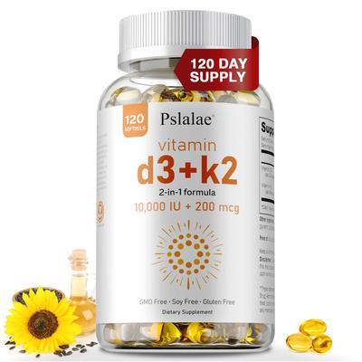 Cápsulas Moles de Vitamina D3+K2 10000 UI - Suporte Imunológico, Não OGM, Sem Glúten