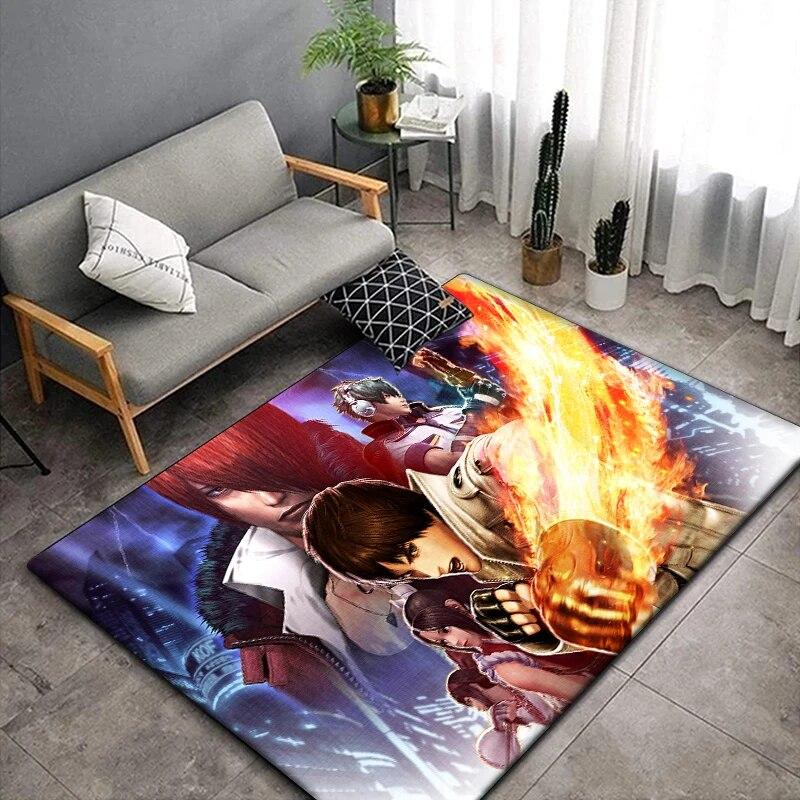 KOF Anime Krásný Malovaný Koberec do Obývacího Pokoje Velký Plošný Koberec Černý Měkký Koberec Domácí Dekorace Podložky Boho Koberce Piknik