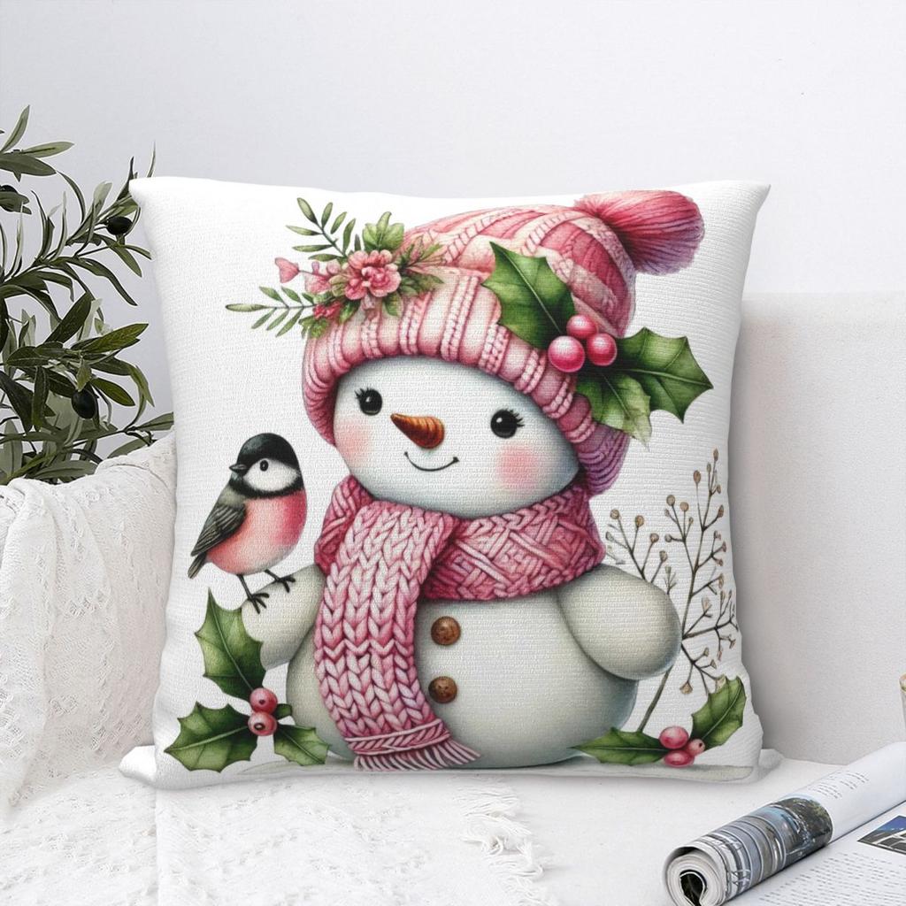 Pillow Case Christmas Snowman Square Pillow Cover Cute Funny Cushion Cover Graphic Pillowcases For Sofa Bedroom Home Decor