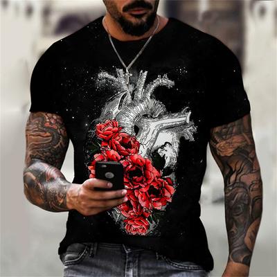 Camisetas com estampa 3D masculina e feminina, camiseta retrô com estampa de rosas brilhantes, shorts casuais de gola redonda e manga curta, verão