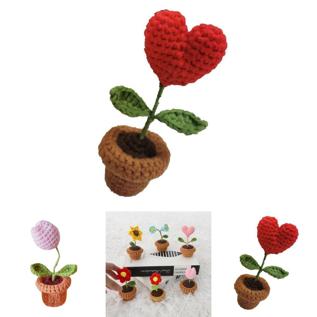 Unique Handmade Knitting Potted Plant Crochet Weaving Flower Gift Decor Diy