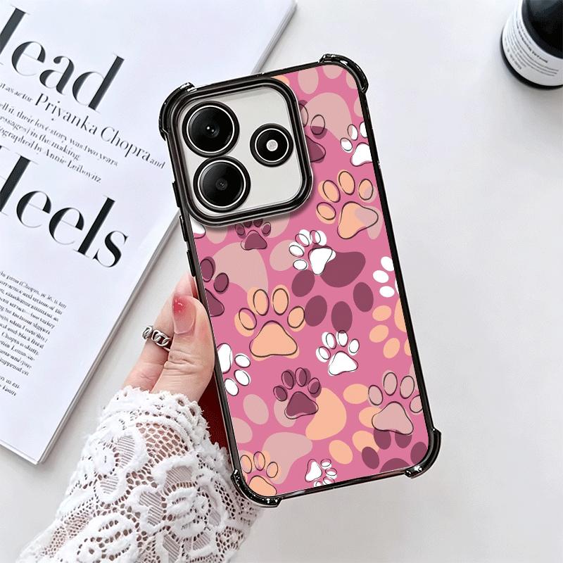 Dog Footprint Paw Cute Pattern Plating Phone Case For Xiaomi Redmi Note 14 15 Pro Plus 13 12 11 11S 11T 10 9S 9 5G Anti-Fall Air