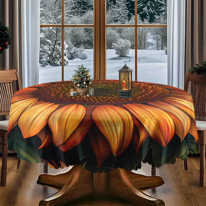Vibrant Sunflower Pattern Tablecloth - Easy-Clean PolyestPicnic Accessorieser, Perfect for Picnics, Camping, Weddings, Parties, Christmas