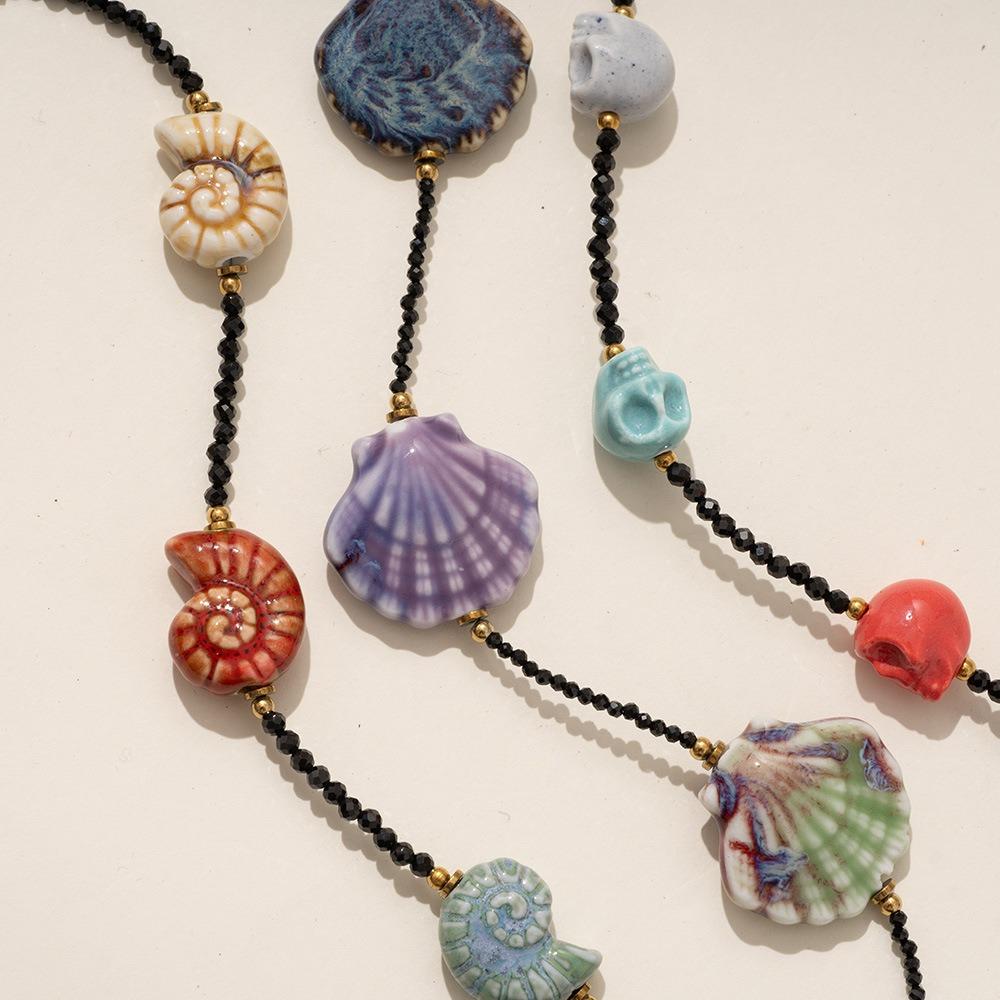 Crystal Shell Pendant Necklace Sea Beach Bohemia Beads Chain Choker Conch Shell Necklace  Summer