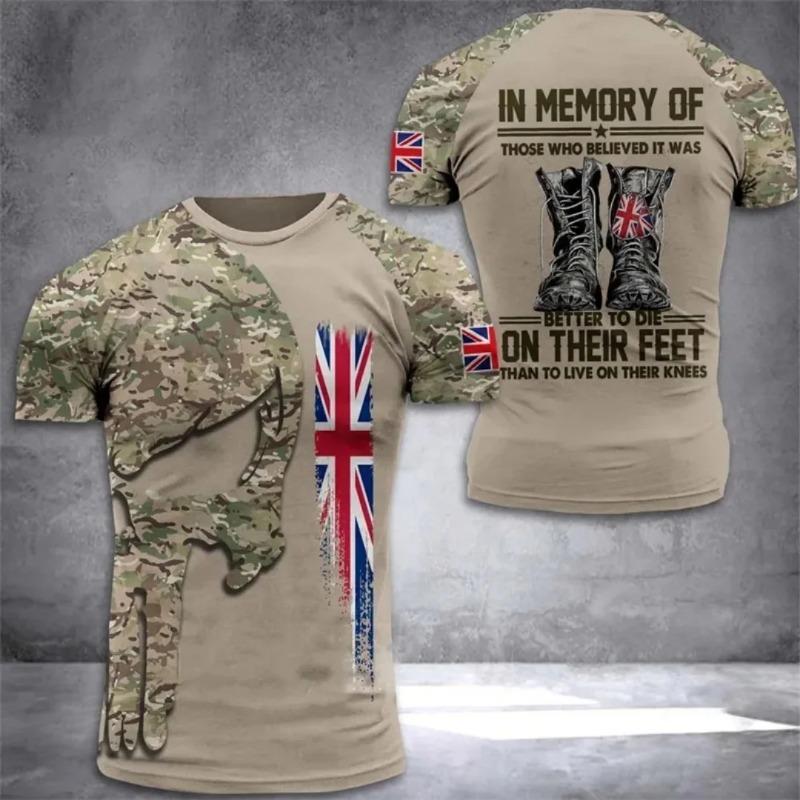 The UK Flag Camouflage T-Shirt For Men/Women 3D Print British Camo T Shirt England Veteran O-Neck Top Oversized Short Sleeve Tee