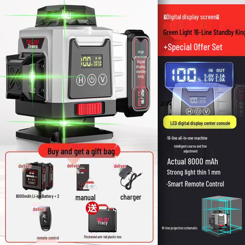 Delixi 12-Line Outdoor Level Laser with High-Precision Green Light and Extended Standby