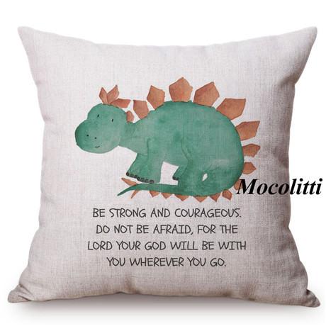 Cute Dinosaur Nordic Watercolor Cartoon Painting Kid'S Nursery Art Sofa Decoration Throw Pillow Case Cotton Linen Cushion Cover