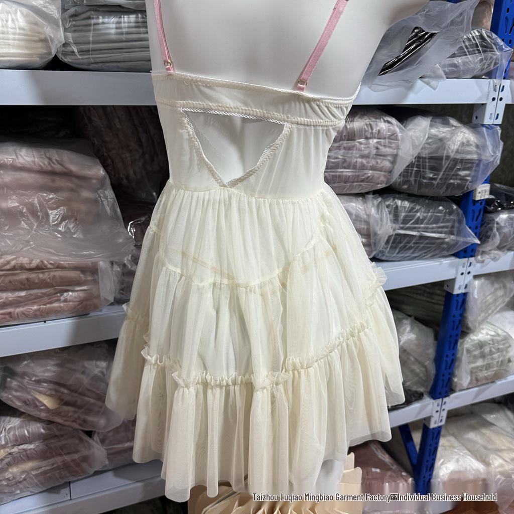 50970 Floral Mesh Nightgown with Bowknot and Removable Pads