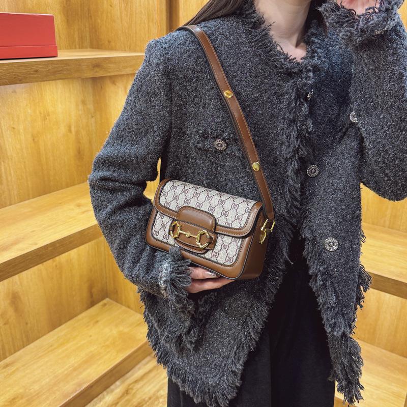 Small Bag Women's New Women's Bag Saddle Bag Retro Printed Small Square Bag Women's Messenger Bag