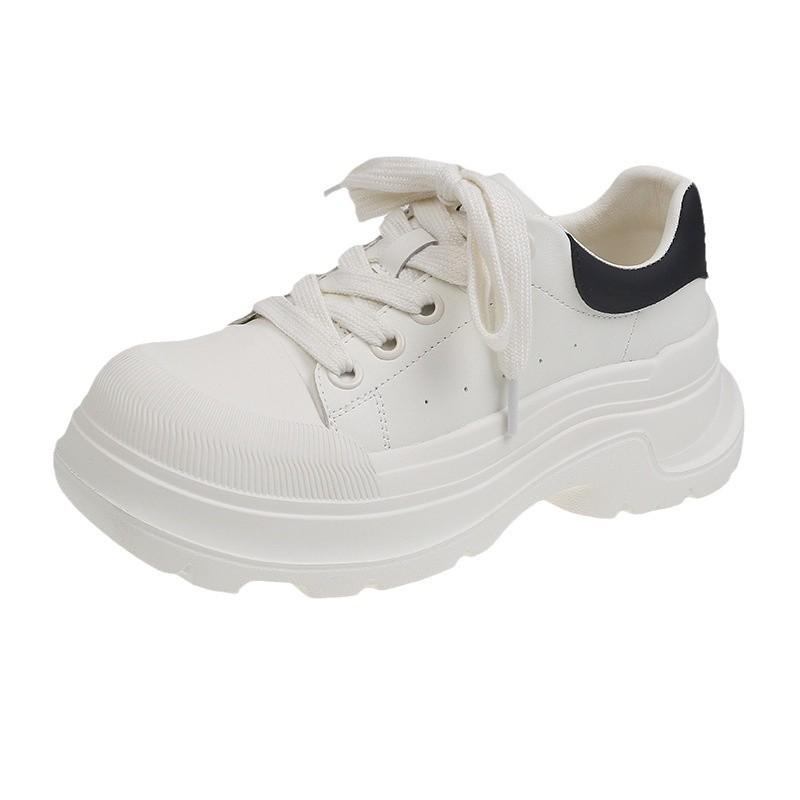Platform white shoes women's 2025 spring new versatile Korean version of board shoes popular high-end lace-up sports and leisure shoes