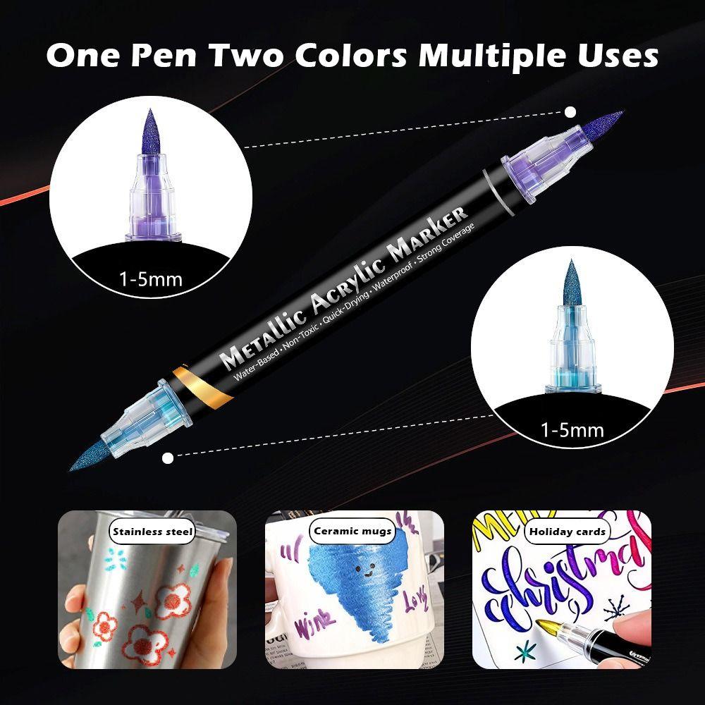 6/12/24Colors Water-based Ink Acrylic Marker Pen Double Head DIY Graffiti Painting Metallic Marker Pen Water-based Marker
