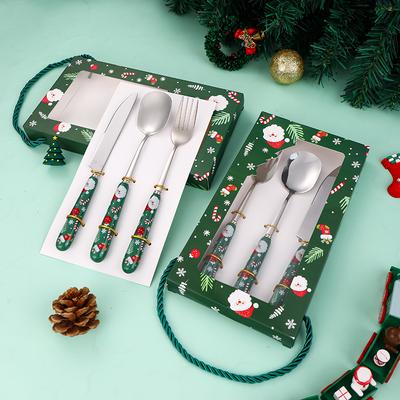 Christmas Tableware Set, 304 Stainless Steel Cutlery Set, Ceramic Handle, Luxury Dining Tableware, Christmas Dinner Set, 3Pcs