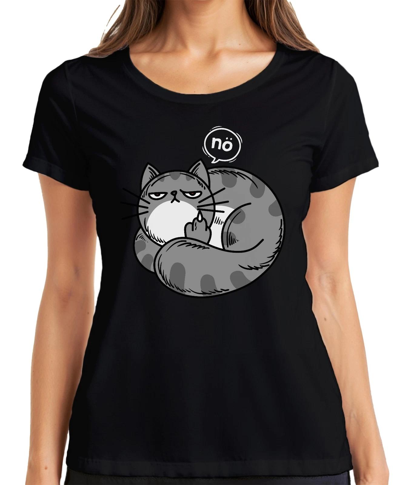 genervte katze mittelfinger nö lustig geschenk katzenfreund humor Damen T-Shirt S