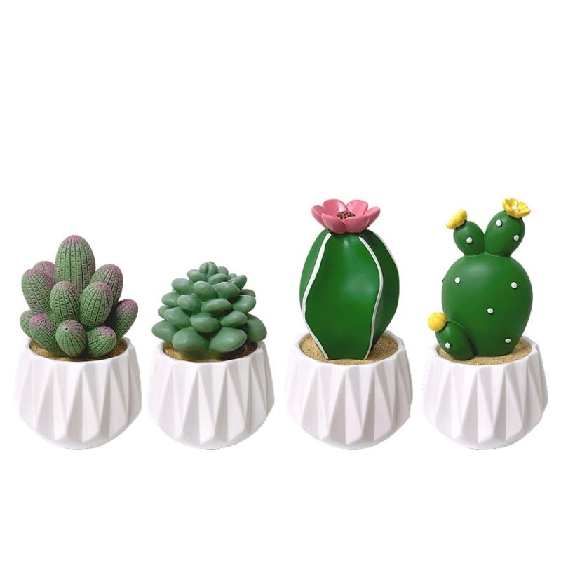 Mini Grüne Kaktusfigur Harz Sukkulente Topfpflanze Ornament Mini Bonsais Dekoration für Auto Armaturenbrett Dekorationen