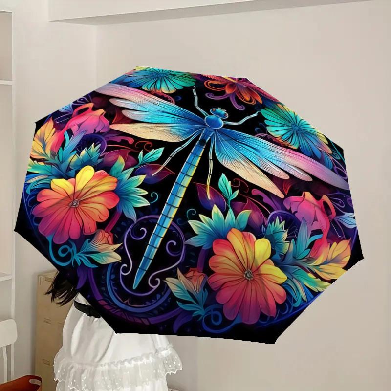 1pc Colorful Dragonfly Floral Mandala Umbrella with Plastic Handle,Suitable for All Seasons Home Travel Outdoor UmbrellaDD1000