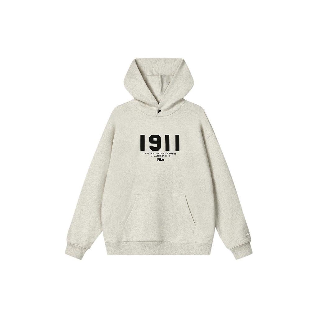 FILA Letter And Number Print Casual Hooded Knit Sweatshirt Men sweatshirt Light-Khaki Flower-Gray F11M415205F-LK
