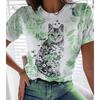 Women Summer T Shirt Trend Cat Print Retro Fashion Short Sleeve Tees Casual   Printed  Tops