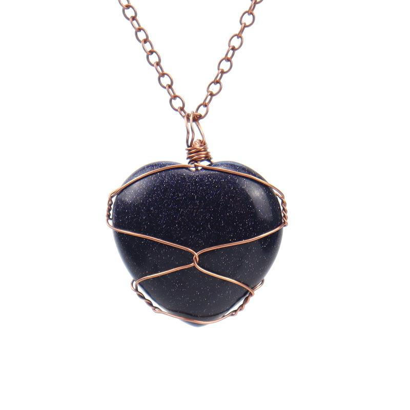 Hand-Wound Woven Tiger Stone Heart-Shaped Love Rough Stone Natural Crystal Stone Necklace N549