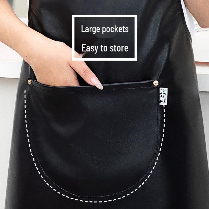 Waterproof PU Leather Apron for Dishwashing & Kitchen Tasks - Oil-Proof, Dirt-Resistant, Long-Length for Men & Women