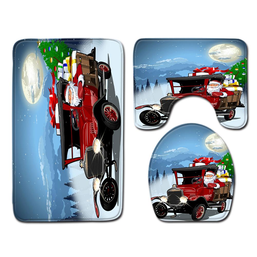 3D Digital Printing Christmas Waterproof Shower Curtain Four-Piece Bathroom Non-Slip Door Mat Bedroom Living Room Floor Mat Carpet