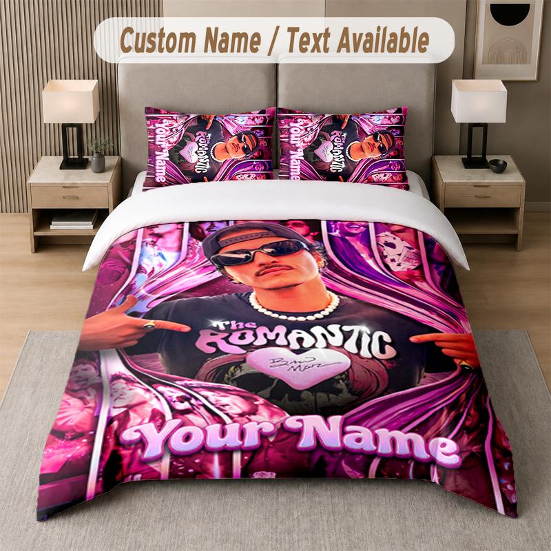 Bruno Mars 3Pcs Bedding Set, Personalized Custom Name Text, 1 Duvet Cover & 2 Pillowcases For Bedroom