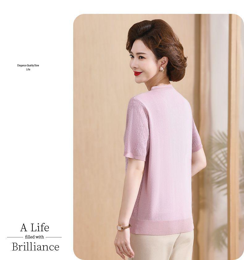 Mom's Summer Ice Silk Short-Sleeve T-shirt for Women 50+