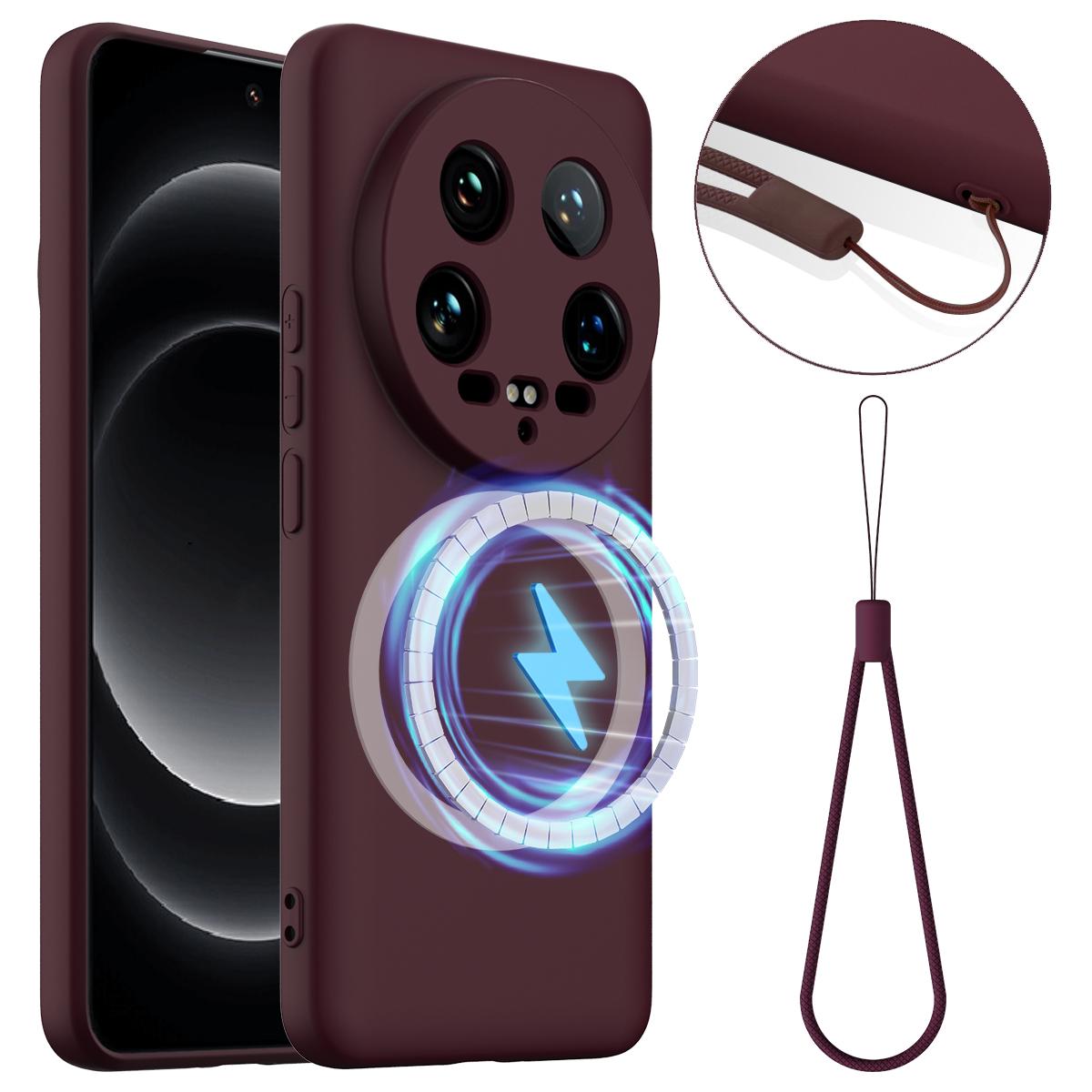 

For Xiaomi 14 Ultra Case Compatible with MagSafe Anti-Drop Liquid Silicone Phone Cover Wine Red