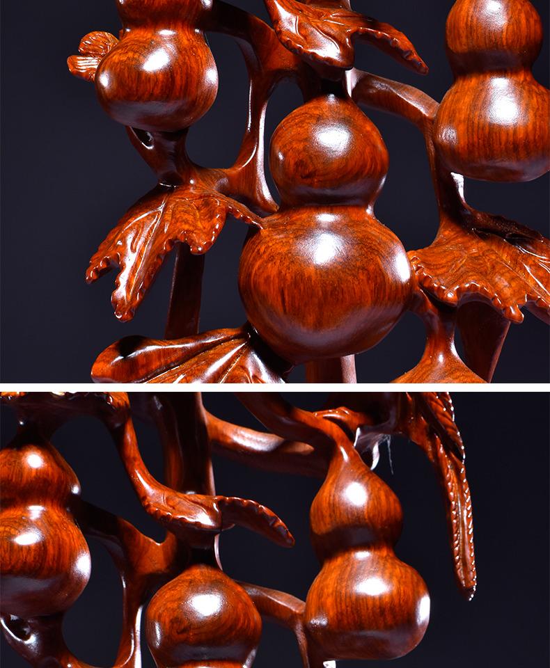 Karin Wood Carved "Five Blessings" Gourd Ornament - Chinese Root Carving Decoration, Ideal for Opening Ceremonies or Housewarming Gifts