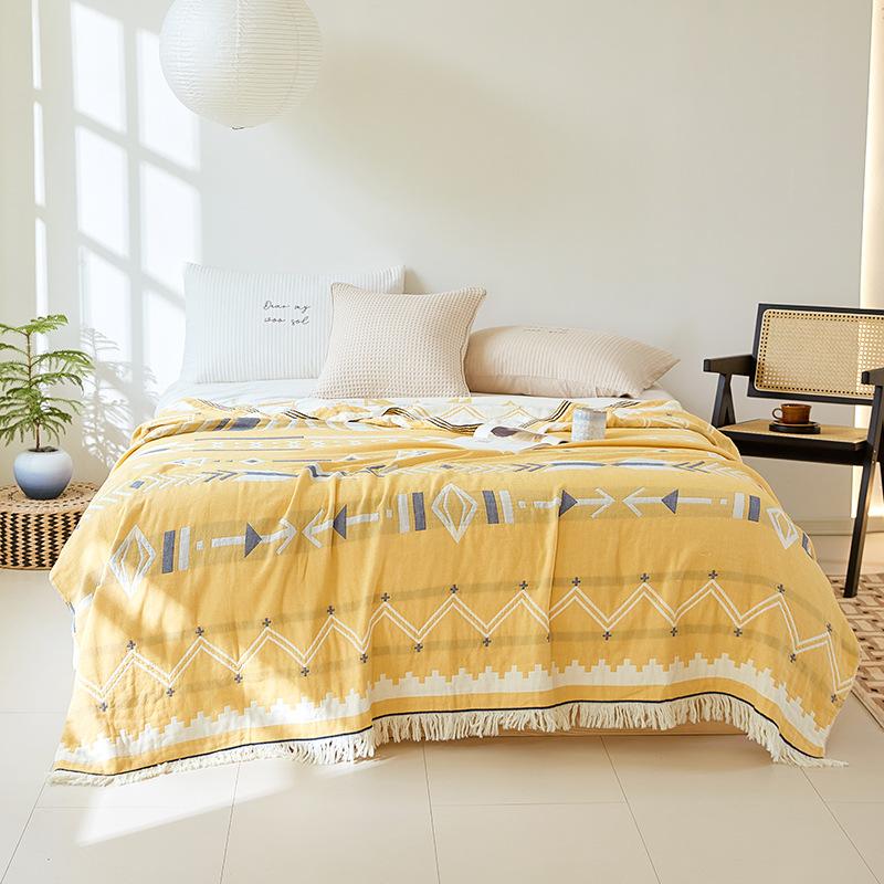 Four-layer Cotton Gauze Tassel Edge Throw Blanket Towel Quilt Sofa Towel Single Double Lunch Blanket Multi-use Cover Blanket For Home