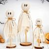 3Pcs Ghost Ornaments Wooden Halloween Decorations Adorable Shape Fabric Ghost Figures Table Decor Party Supplies