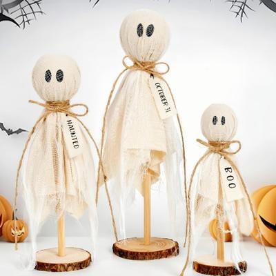 3Pcs/Set Halloween Ghost Decorations Rustic Centerpiece with Fabric Ghost Figures