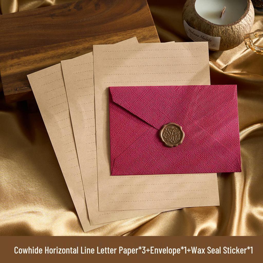 Chinese Retro Style Woven Pattern Envelope & Letter Set with Kraft Paper & Sealing Wax