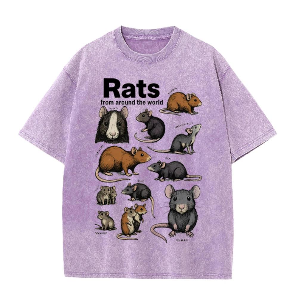 2026 Vintage Gewaschenes Beige Haustierratte Kollektion Grafik T-Shirt Nagetier Tier Retro Print Übergroß Lässig Kurzarm Tee